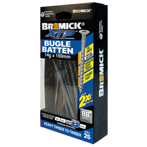 Bremick XTP 14g x 150mm Carbon Steel T40 B8 Bugle Batten Screws 25 Pack