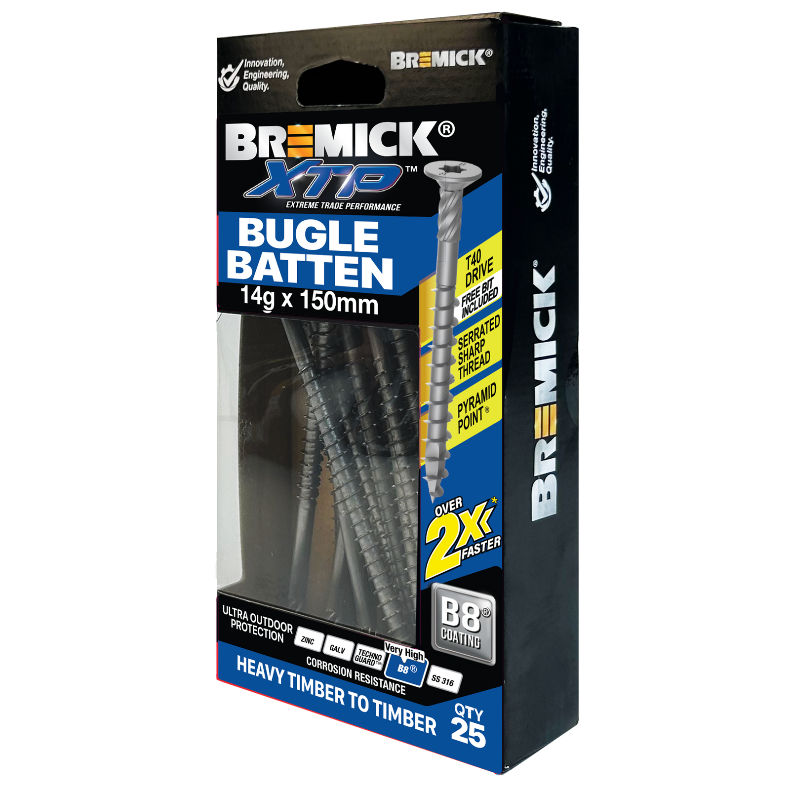 Bremick XTP 14g x 150mm Carbon Steel T40 B8 Bugle Batten Screws 25 Pack