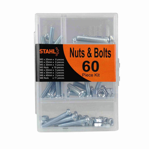 STAHL Handy Kit Assorted Nuts and Bolts - 60 Piece, Zinc Plated Carbon Steel