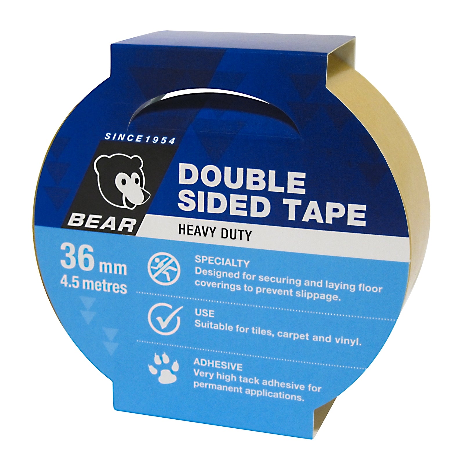 Bear Double Sided Tape 36mm x 4.5m White Polypropylene Indoor Outdoor