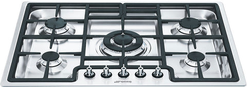 Smeg 72cm 5 Burner Gas Cooktop - Stainless Steel - Ultra-Rapid Wok Burner - Flame Failure Device - PGA75-4