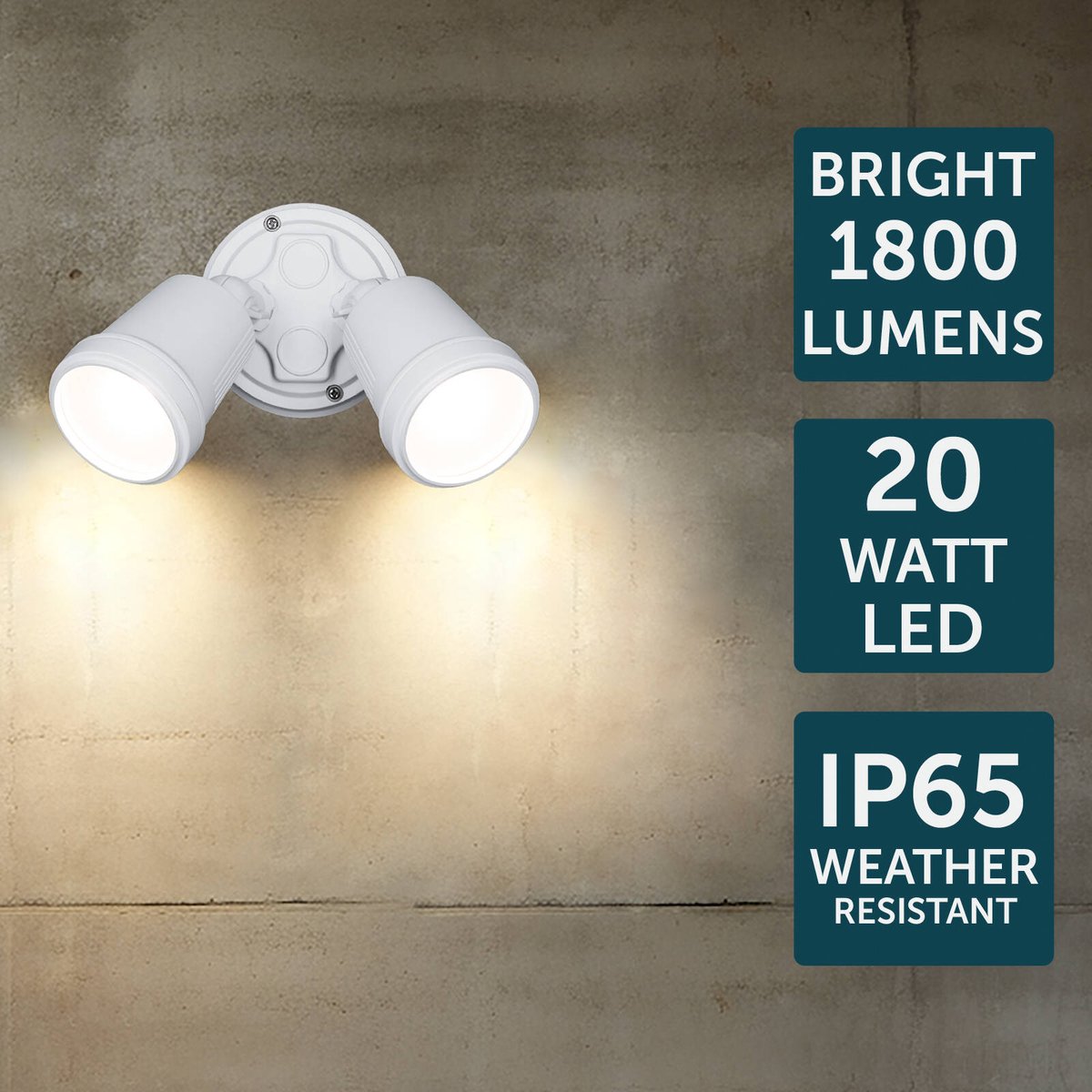 Brilliant Raptor III Twin 20W Outdoor Flood Light White, Adjustable Heads, Weather Resistant 22601/05