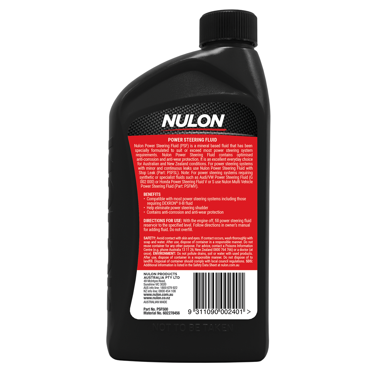 Nulon Power Steering Fluid 500ml - Mineral-Based - Anti-Corrosion & Wear Protection - SuperSaverAU - view 2