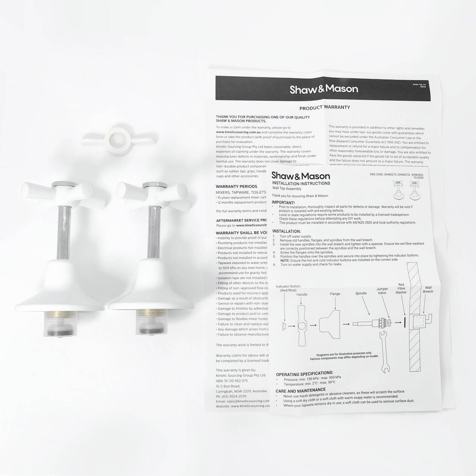 Shaw & Mason White Easy Clean Top Assembly - Brass, Pair