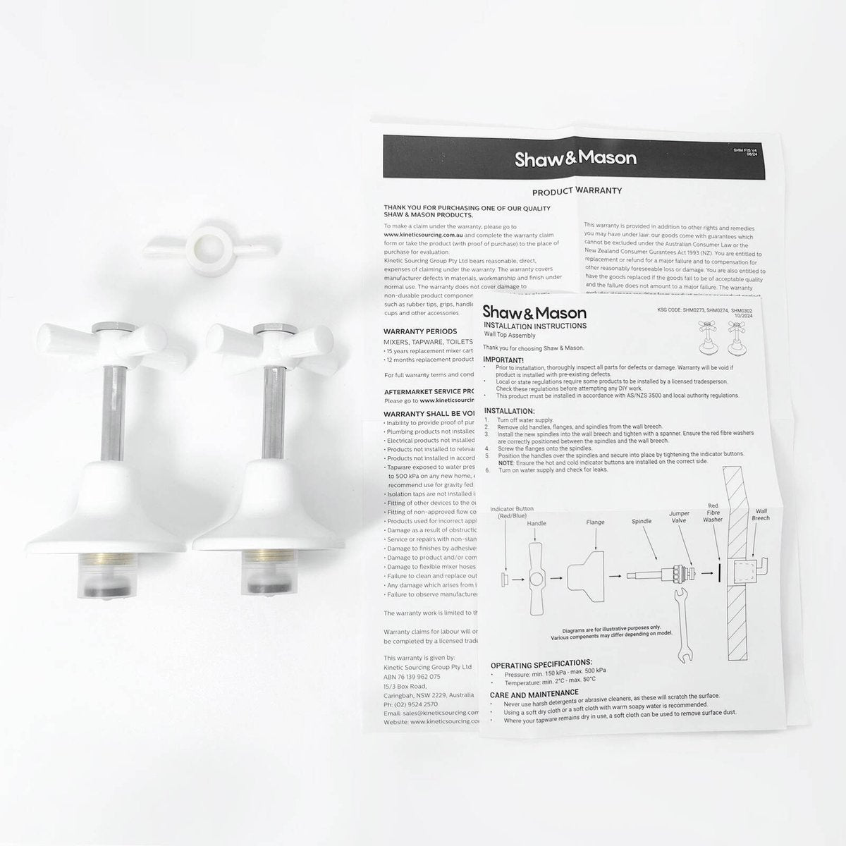 Shaw Mason White Easy Clean Top Assembly - Pair - 130mm x 140mm x 70mm - Brass Construction - SuperSaverAU - view 2