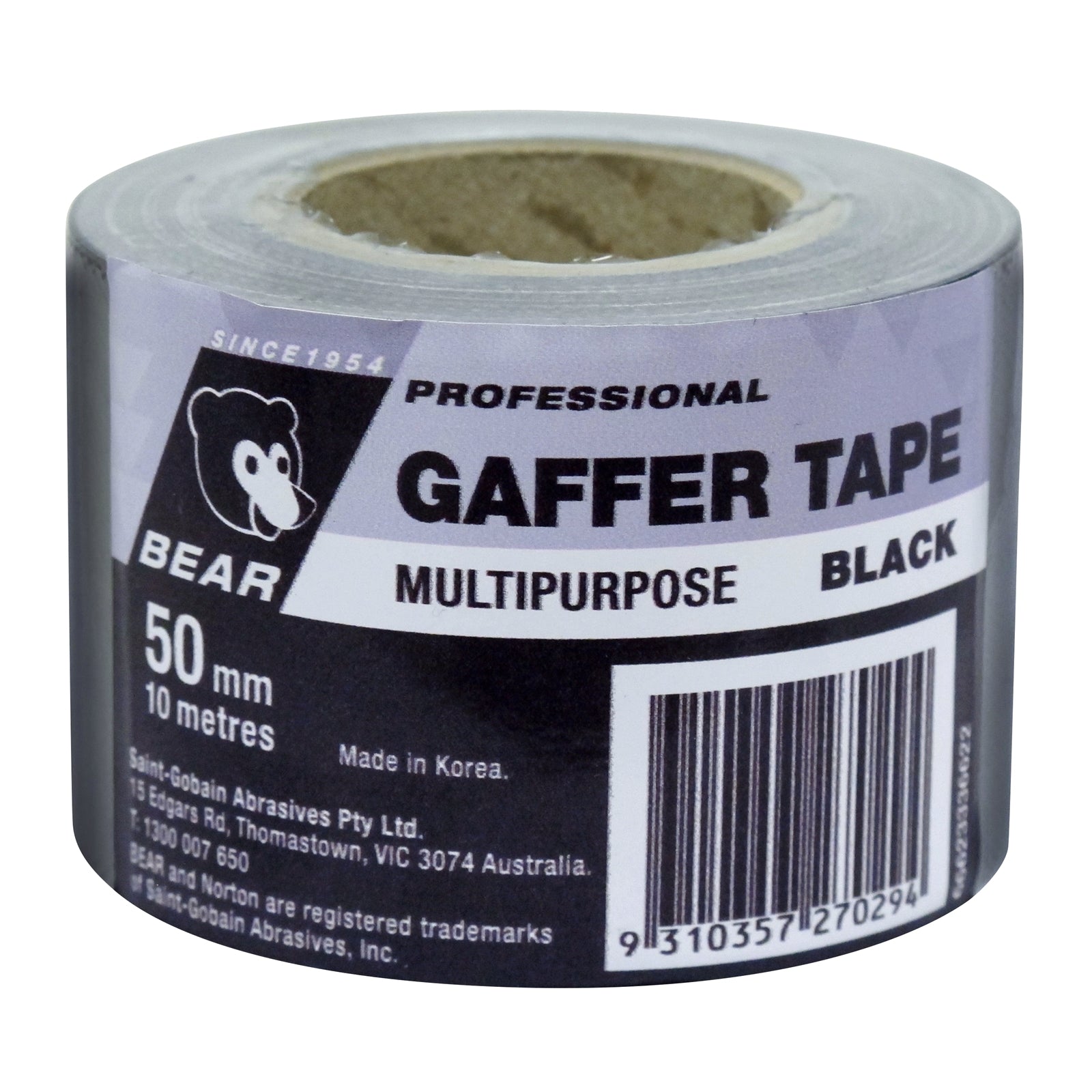 Bear 50mm x 10m Black Multipurpose Cloth Gaffer Tape