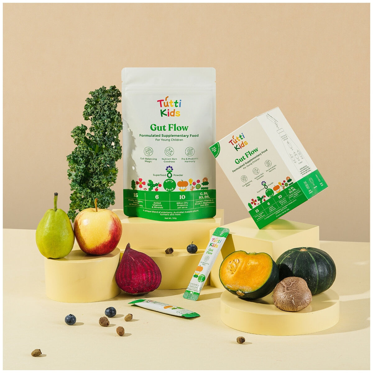 Tutti Kids Gut Flow 150g – Berry-Flavored Probiotic Superfood Powder for Gut Health & Immunity - SuperSaverAU - view 2