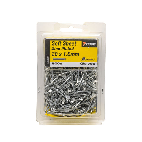 Paslode Soft Sheet Nails 30 x 1.8mm Zinc Plated 500g 700 Pack