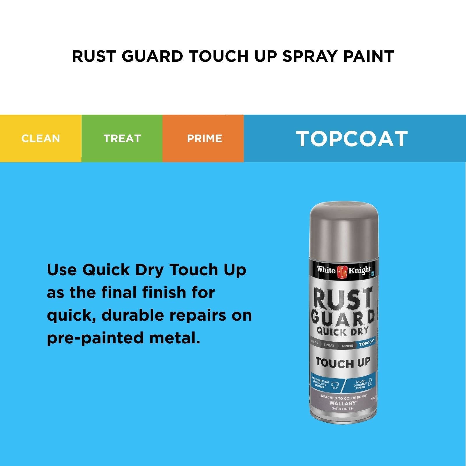 White Knight Rust Guard Touch Up Spray Paint Wallaby Satin 300g - For COLORBOND & Metal