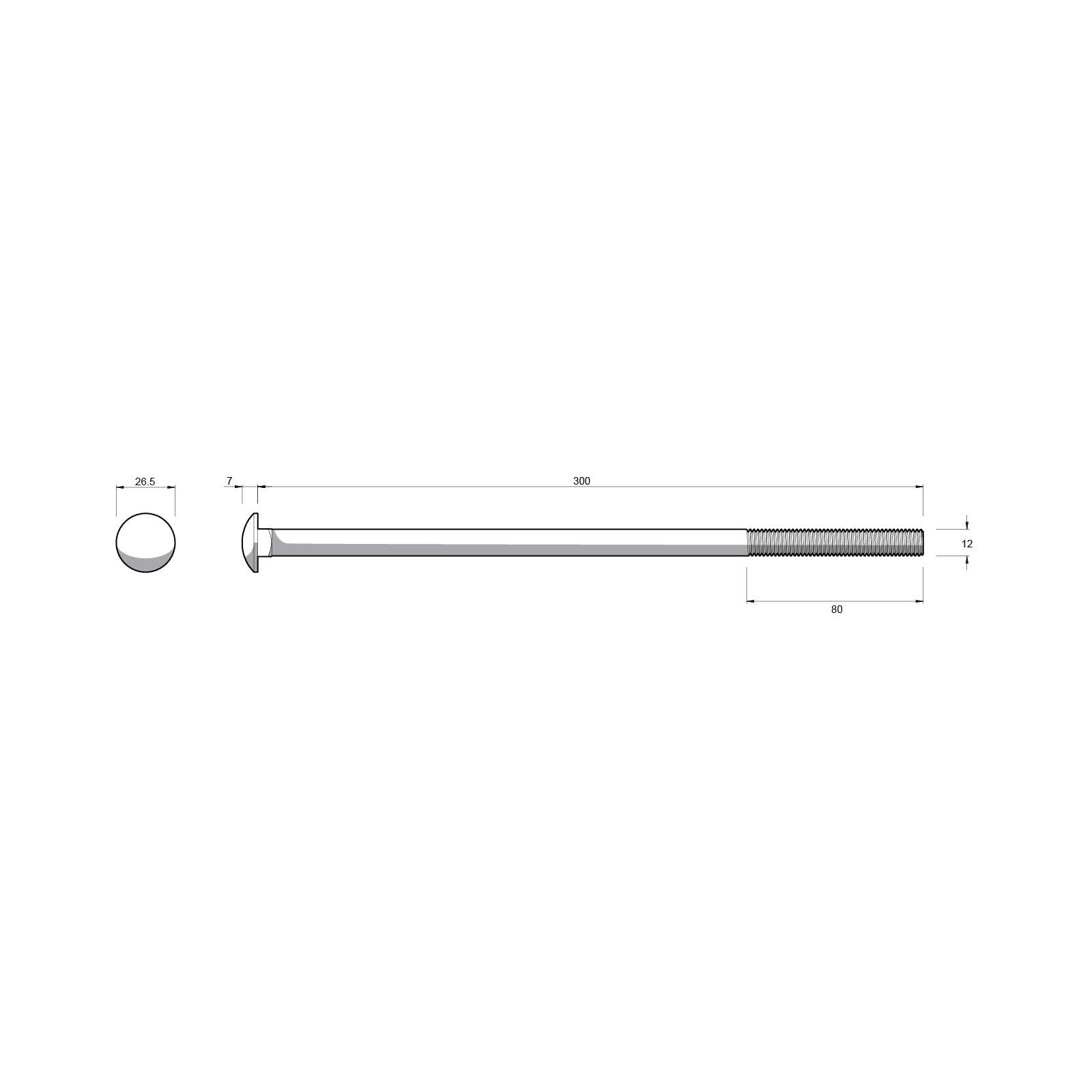 Zenith M12 x 300mm Hot Dip Galvanised Cup Head Bolt & Nut - 4.6 Grade Steel