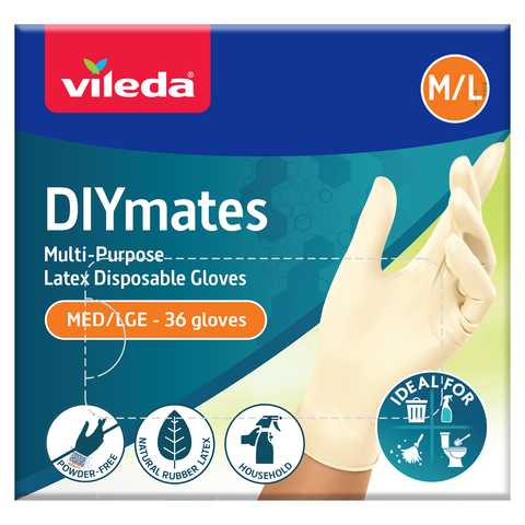 Vileda Ansell WORKmates Latex Disposable Gloves 36 Pack - Medium/Large