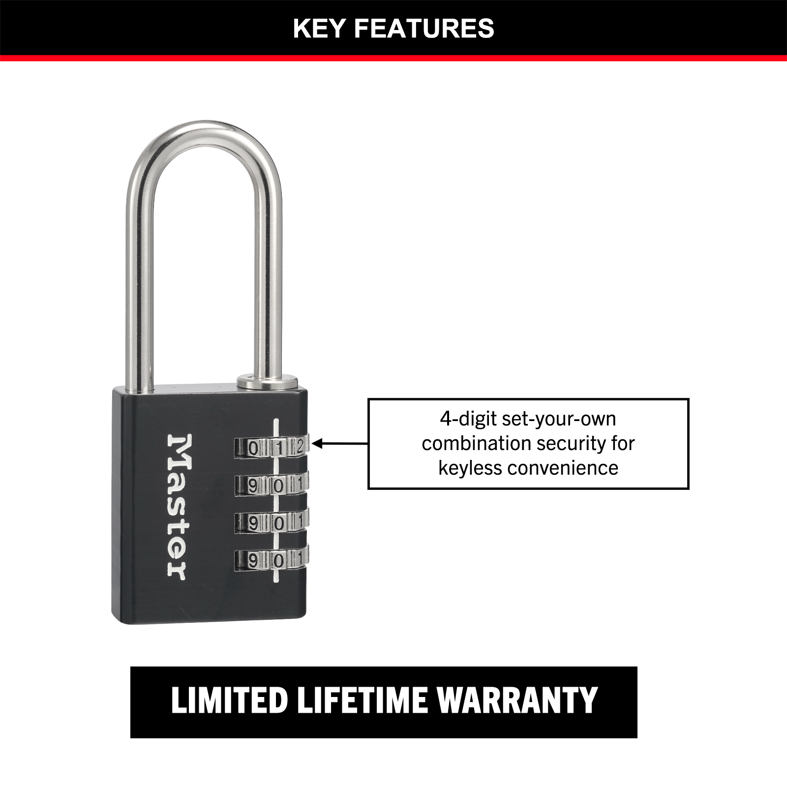 Master Lock 51mm Shackle Combination Padlock Solid Aluminium Brass Steel