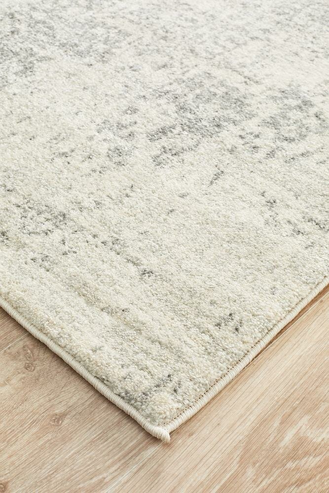 Rug Culture Evoke Large White Silver Runner Rug 400X80CM - Power Loomed Polypropylene - EVO-253-WSIL-400X80