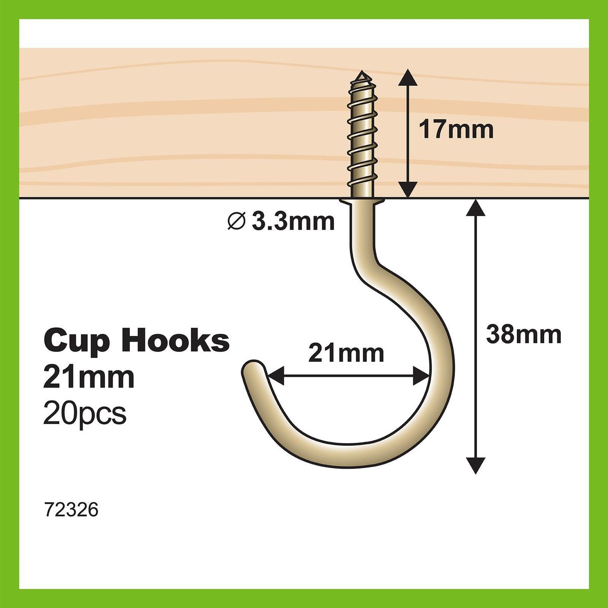 Everhang 21mm Brass Plated Steel Cup Hook - 20 Pack