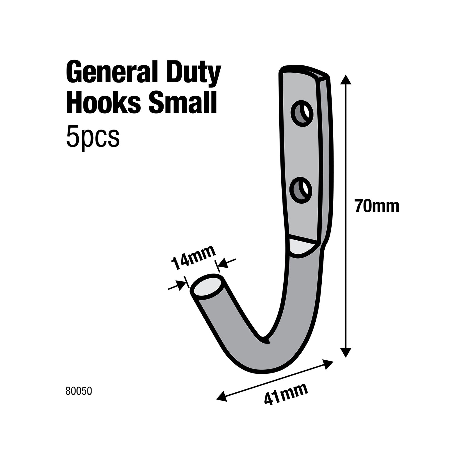 Everhang Small Zinc Plated General Duty Steel J Hooks - 5 Pack