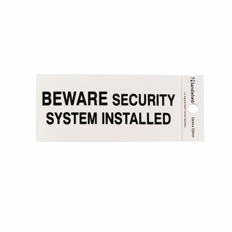 Sandleford Beware Security System Installed Sign - 100 x 50mm - Silver - SuperSaverAU - view 1