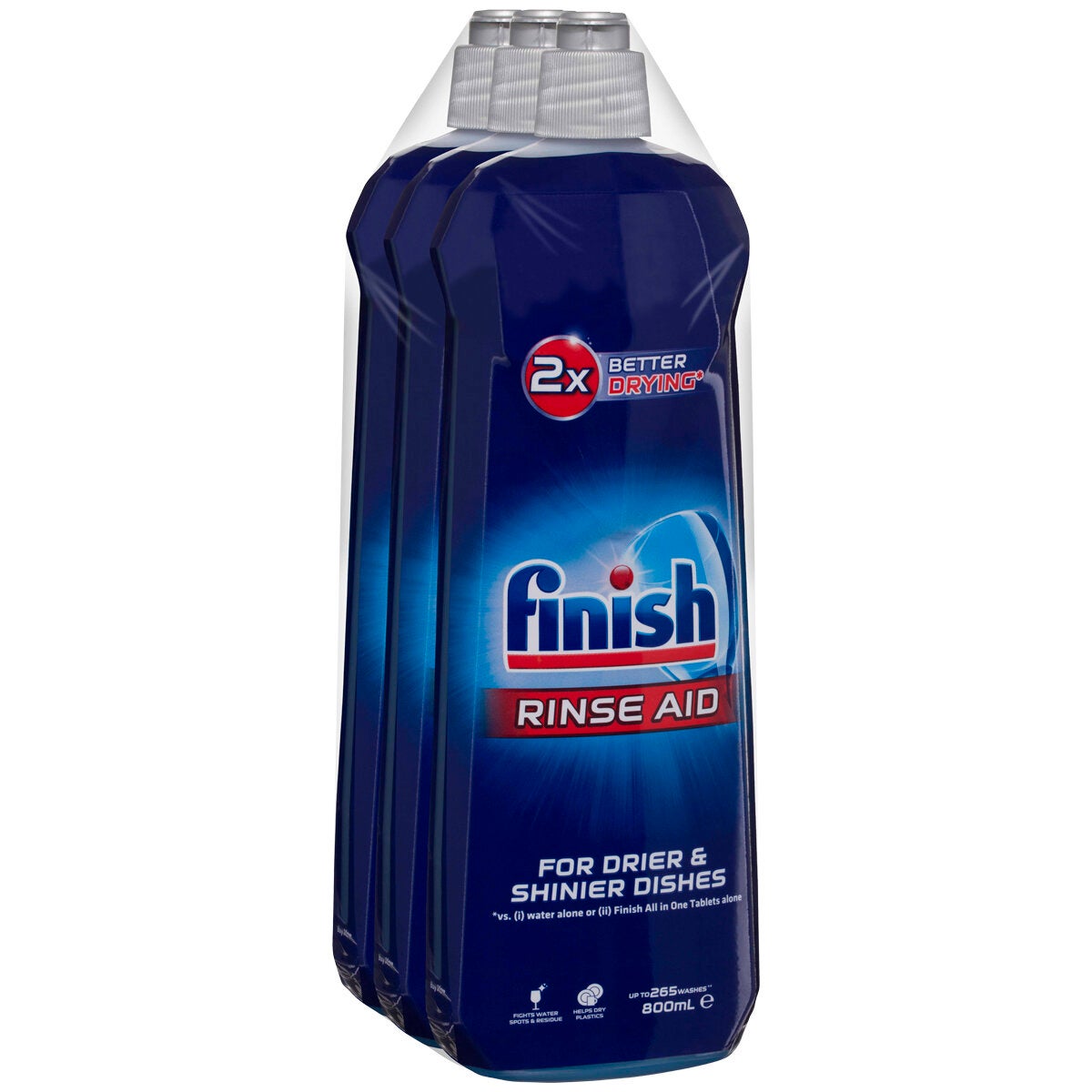 Dishwasher Rinse Aid Three-Bottle Pack to Help Prevent Watermarks and Cloudy Glasses, 800ml Each by Finish