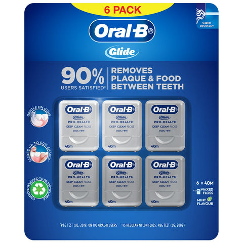 Oral-B Glide Floss 6 x 40M - Strong, Shred Resistant, Minty Clean, Waxed - SuperSaverAU - view 1
