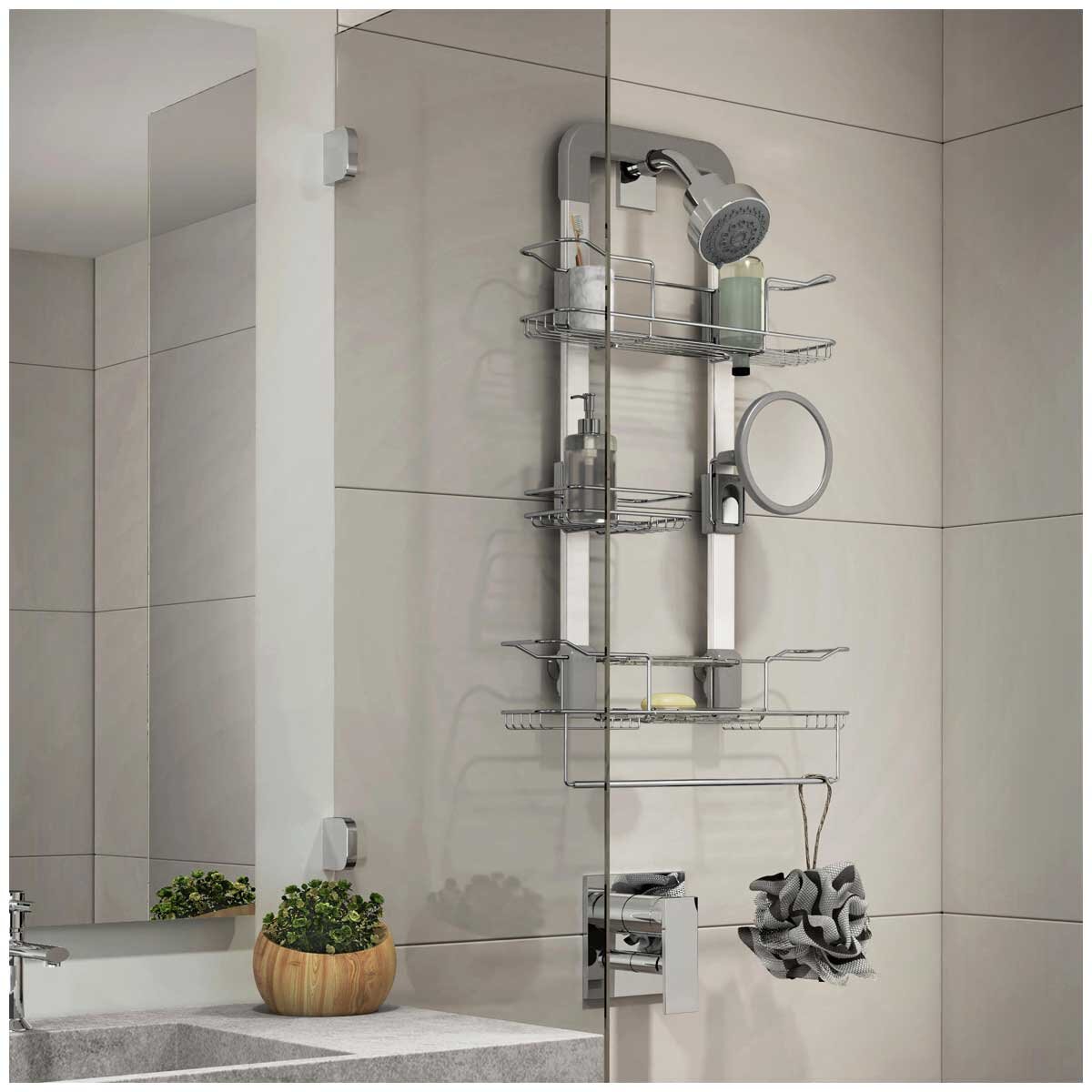Artika Trent Hanging Shower Caddy Light Grey, 135x730x462mm, Adjustable Baskets, Mirror - SuperSaverAU - view 5