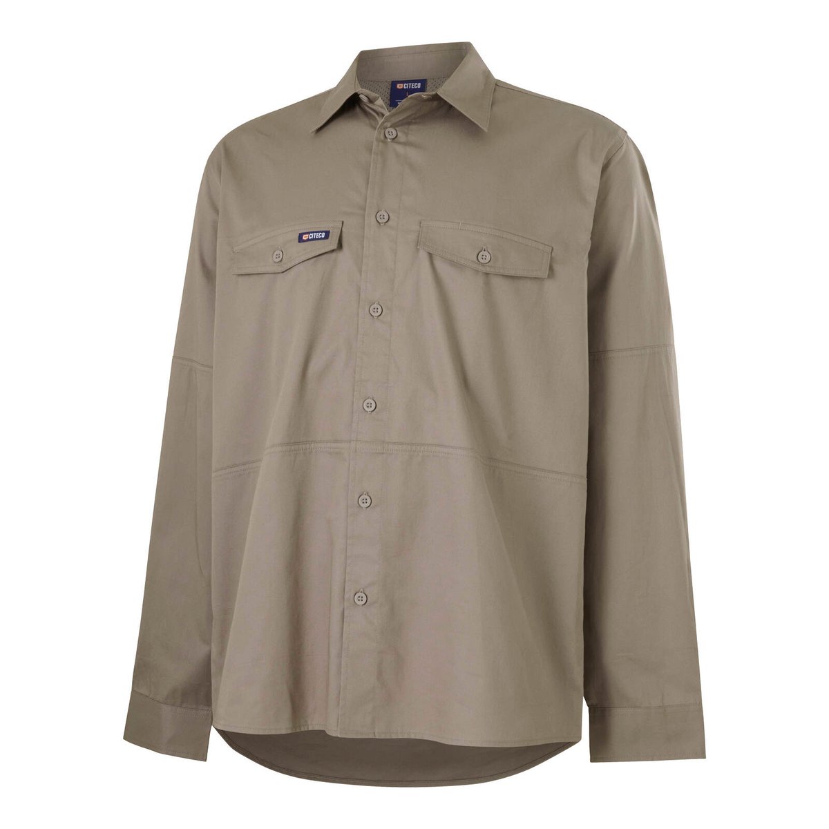 Citeco Khaki Long Sleeve Work Shirt - 100% Cotton, Size S