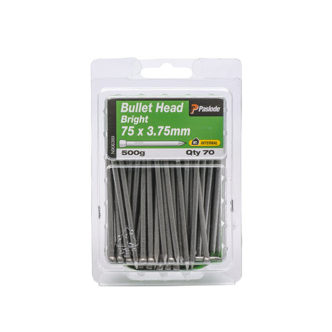 Paslode Bullet Head Nails 75 x 3.75mm Bright Steel 500g 70 Pack