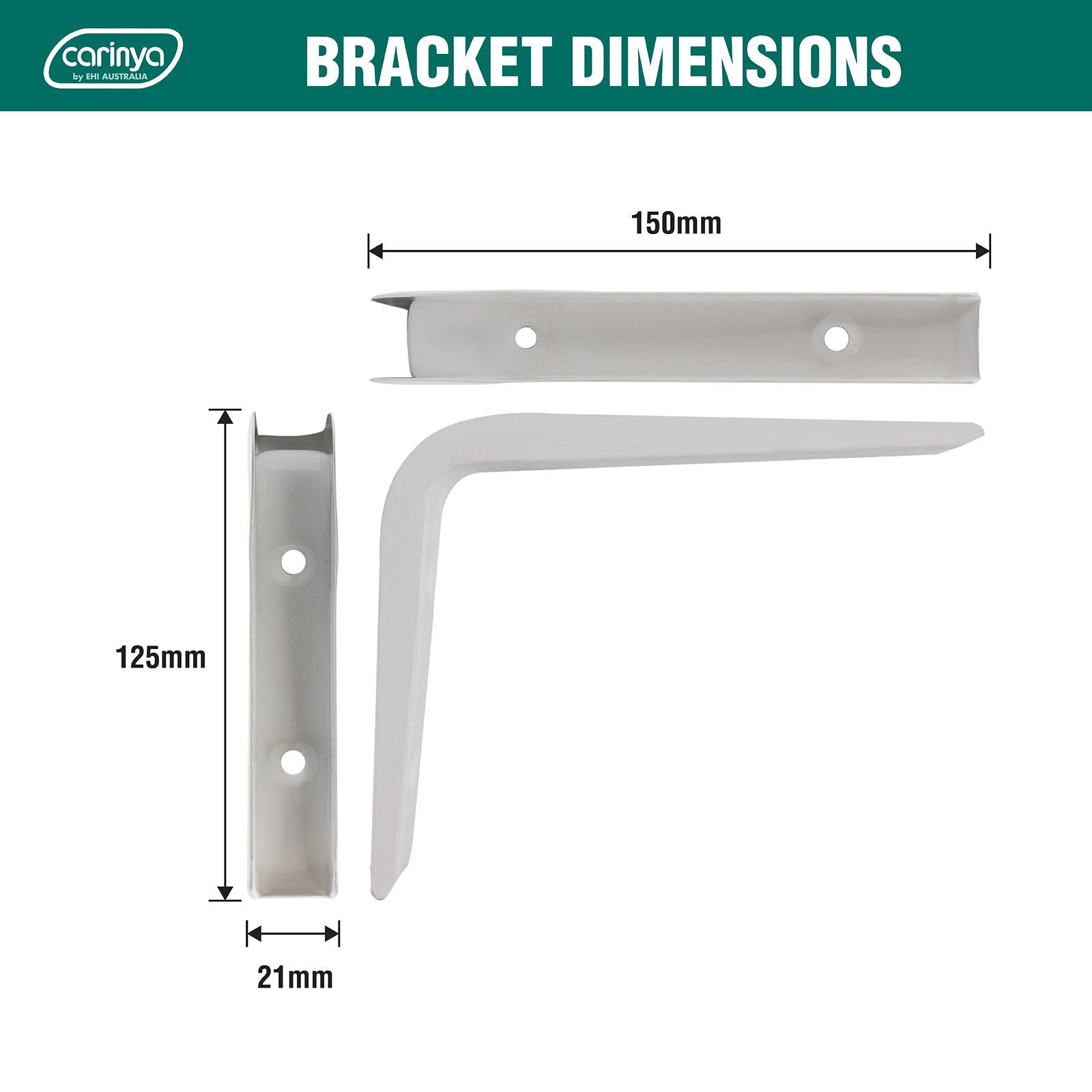 Carinya 125 x 150mm White Powder Coated Steel Angle Bracket, 35kg, Wall Mount