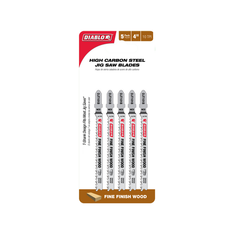 Diablo 100mm High Carbon Steel Jig Saw Blade for Fine Finish Wood Cuts, 10 TPI, 5 Pack