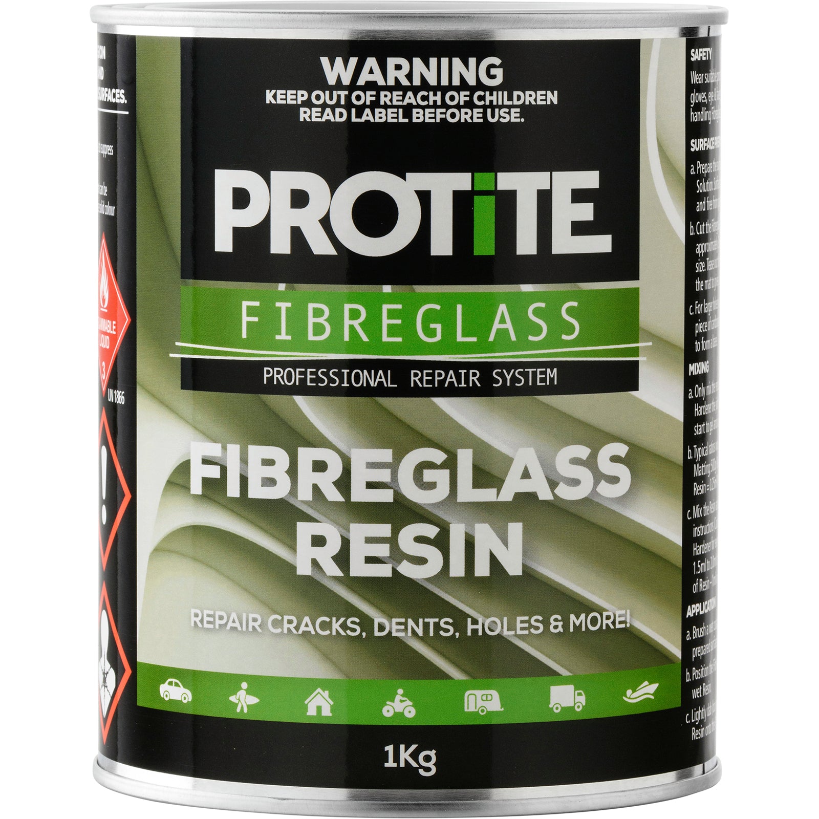 Protite Fibreglass Resin 1kg - Sandable, Paintable, UV & Shrink Resistant