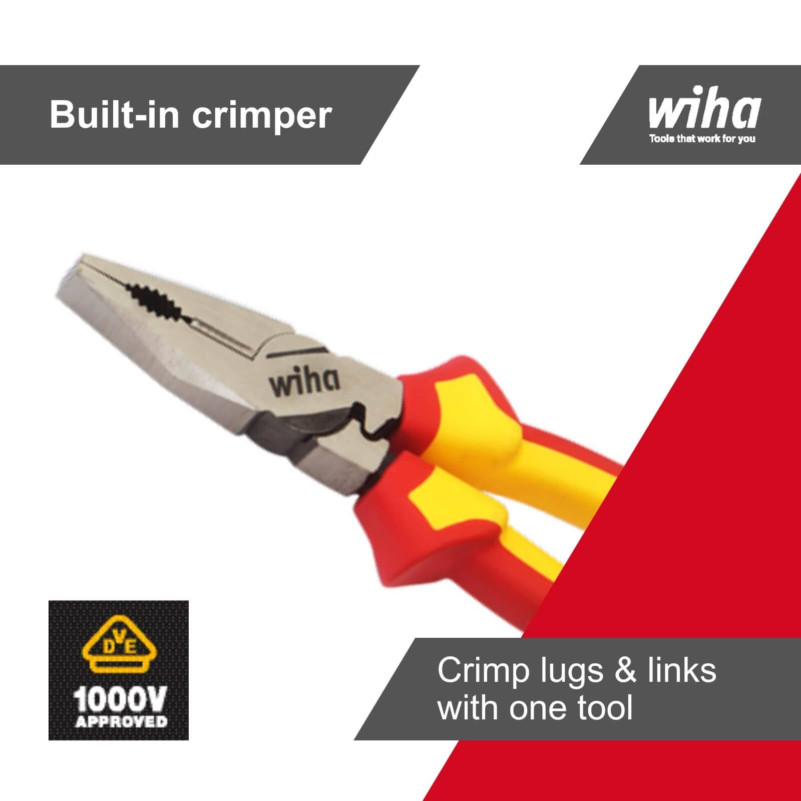 Wiha 220mm Combination Pliers - 1000V Insulated, C70 Steel, Built-In Cutter