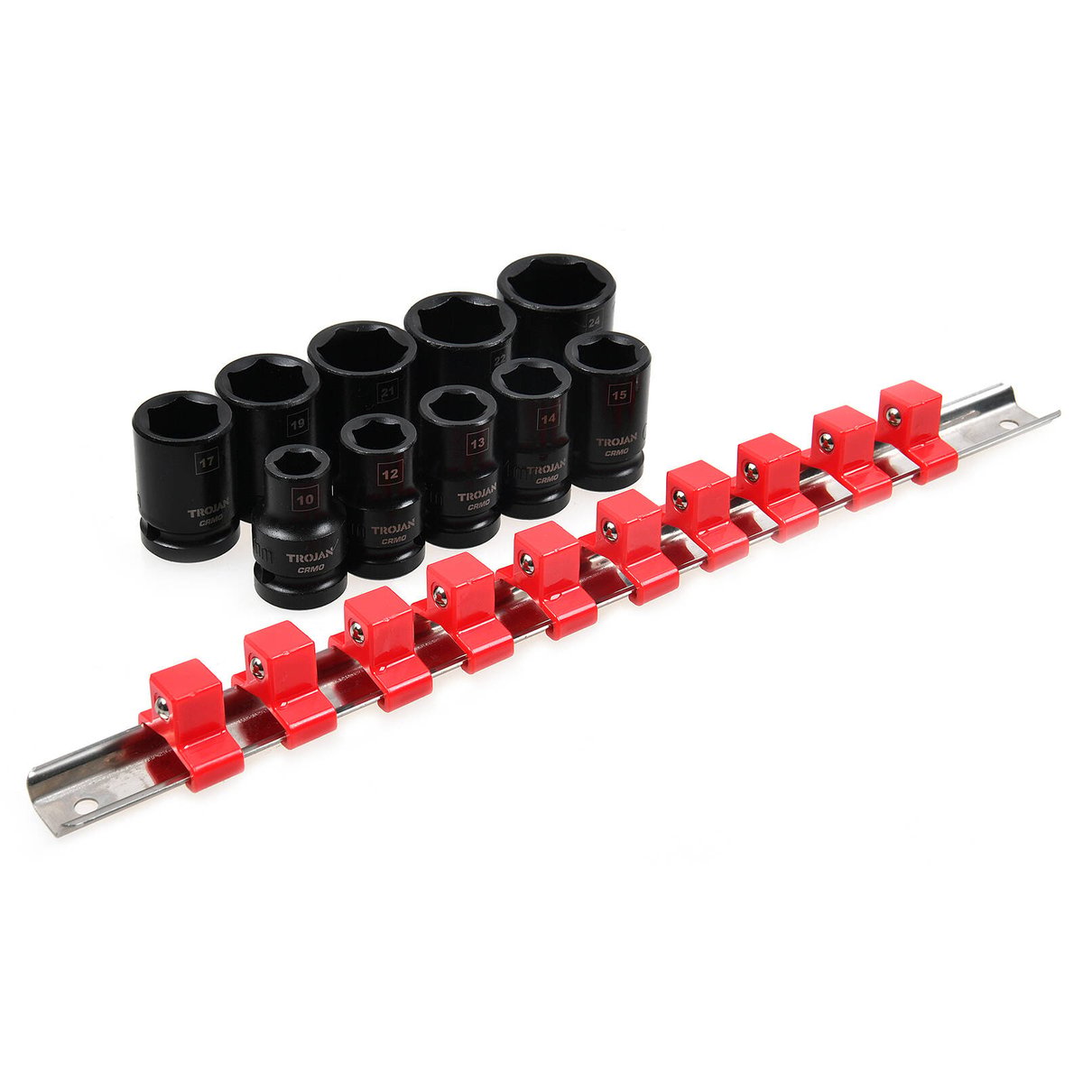 Trojan 10 Piece 1/2" Drive Impact Socket Rail Set - Metric CR-MO Sockets - SuperSaverAU - view 2
