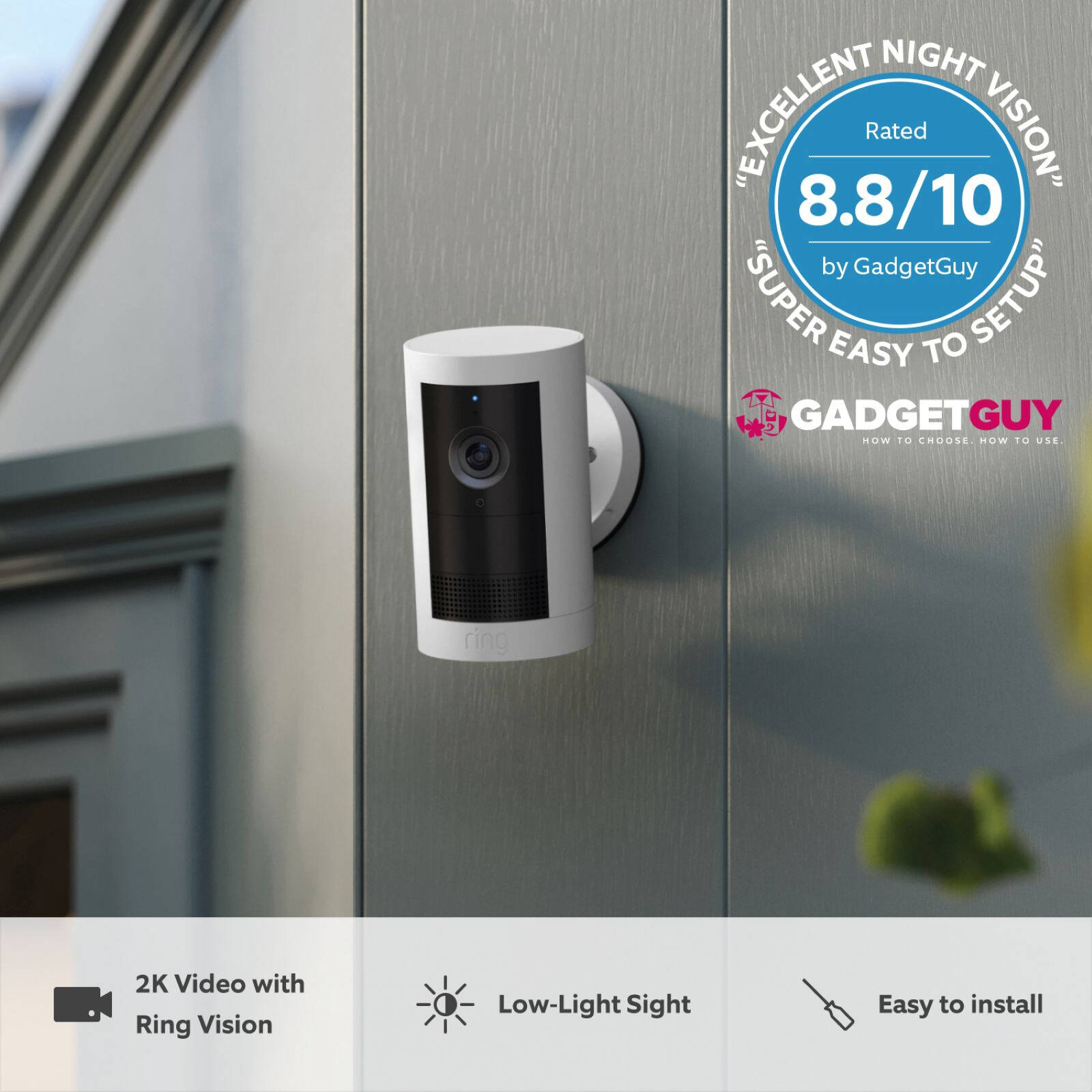 Ring Outdoor Camera Plus 2K Battery Wireless Night Vision White B0D241GHP5