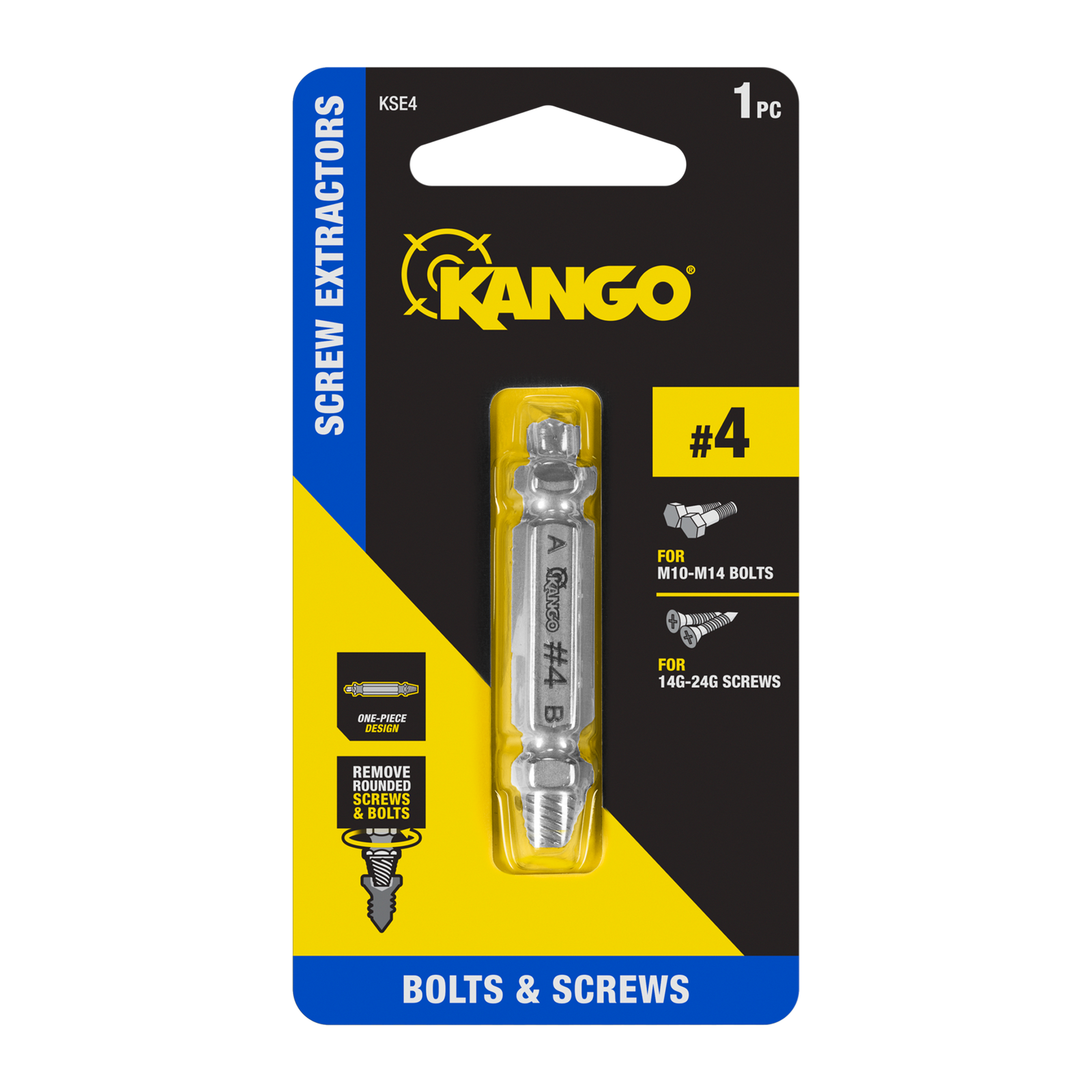 Kango Size #4 Screw Extractor - Double-Ended M2 Steel for 14G-24G Screws