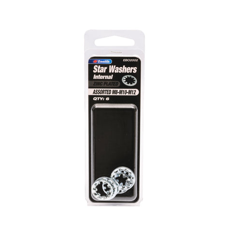 Zenith M8-M12 Zinc Plated Steel Assorted Internal Star Washer - 6 Pack