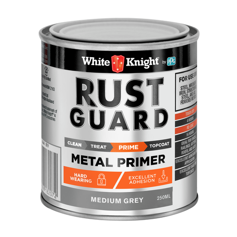 White Knight Rust Guard Medium Grey Metal Primer Paint 250ml Solvent-Based Outdoor