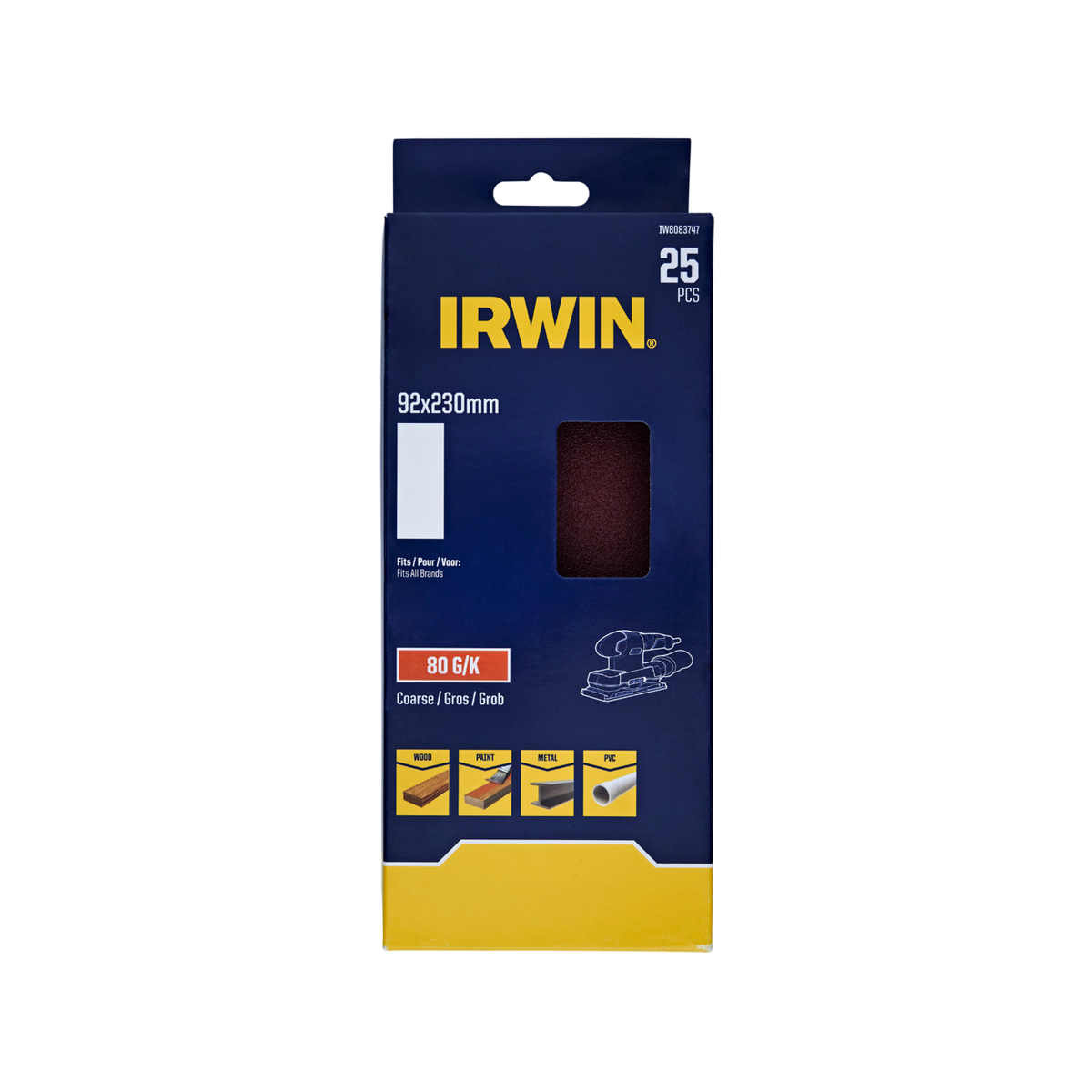 Irwin 92 x 230mm 80 Grit 1/3 Un-Punched Sand Sheets - 25 Pack
