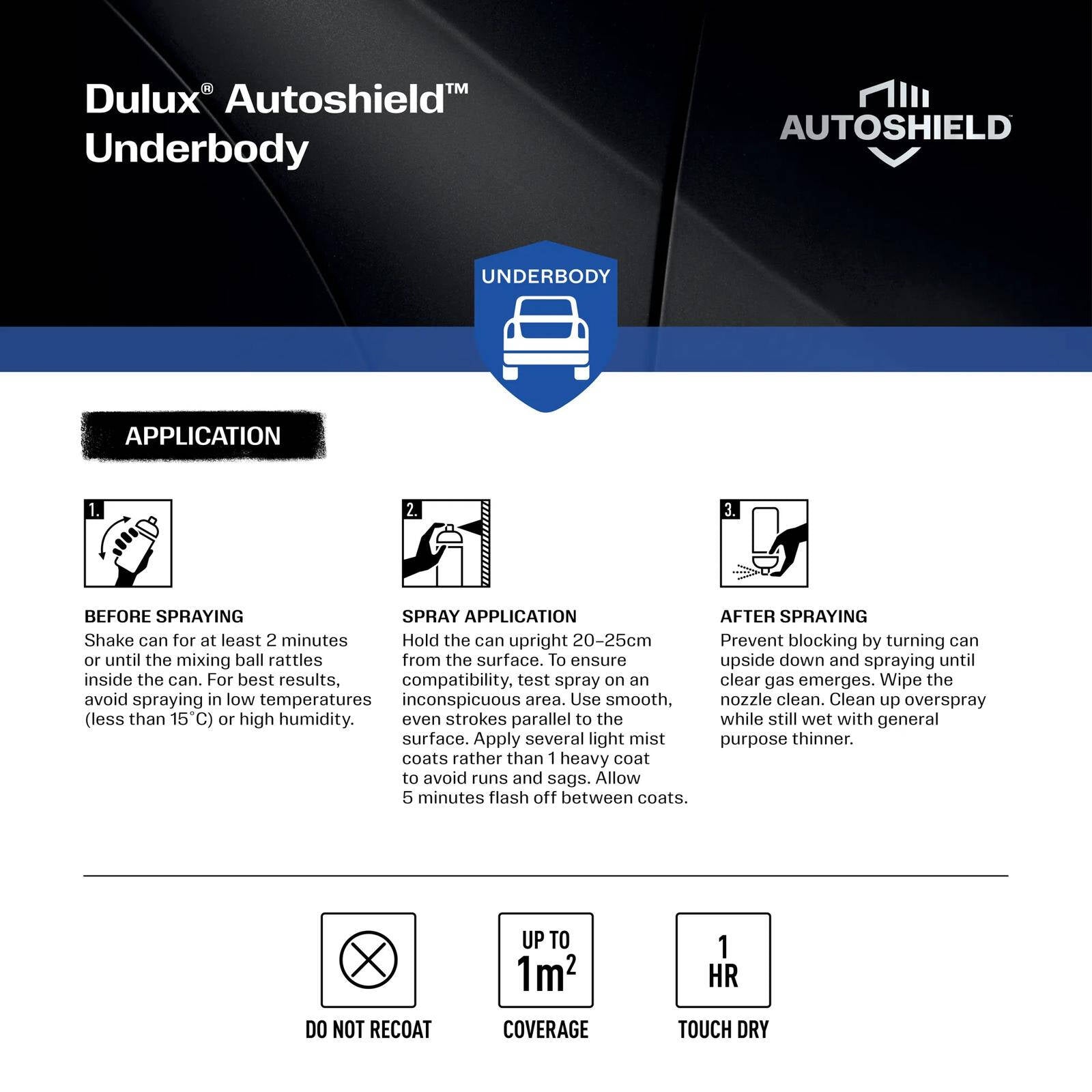 Dulux Autoshield 340g Black Underbody Coat Spray Paint, Protective Automotive Underbody Coating