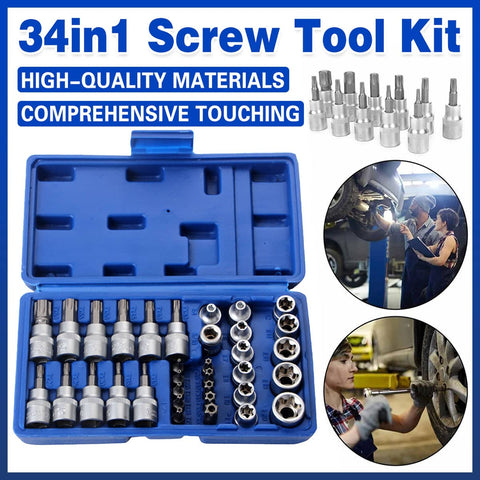 34 Piece Screwdriver Repair Kit, Multi-Function Tool Set, Blue Case