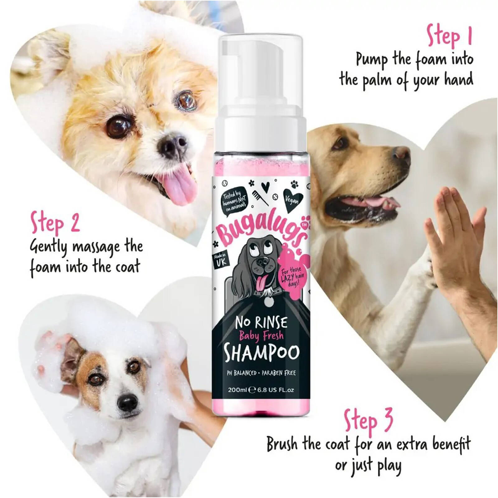 Bugalugs No Rinse Baby Fresh Dog Shampoo 200ml, Waterless Foam