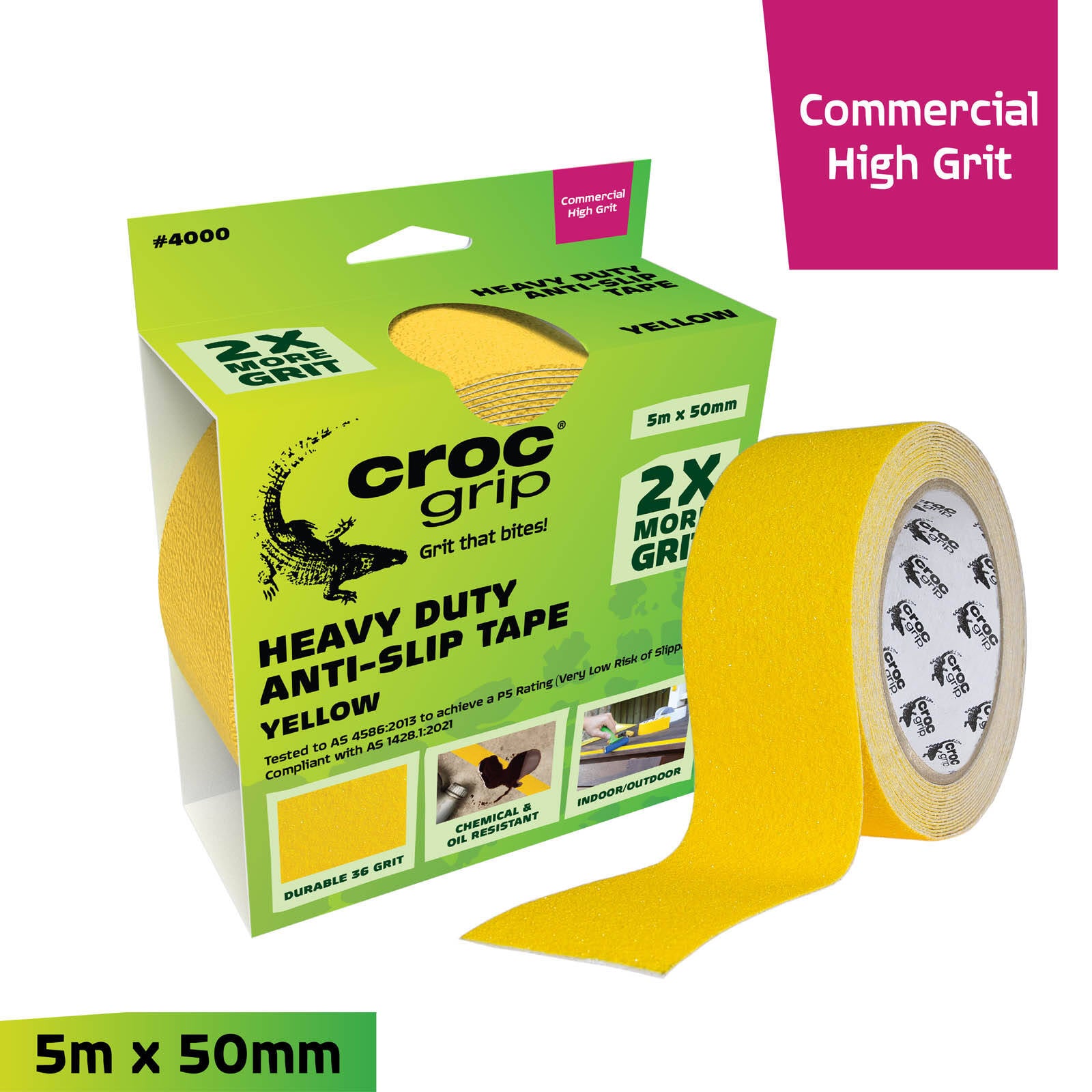 Croc Grip 5m x 50mm Yellow Heavy Duty Anti-Slip Tape