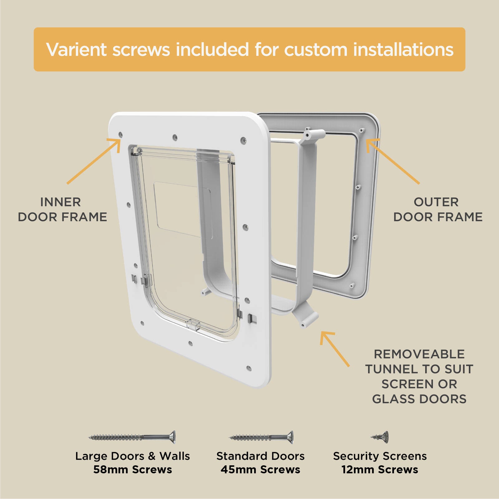 Hakuna Pets Small White Super Tough Lockable Pet Door 170mm