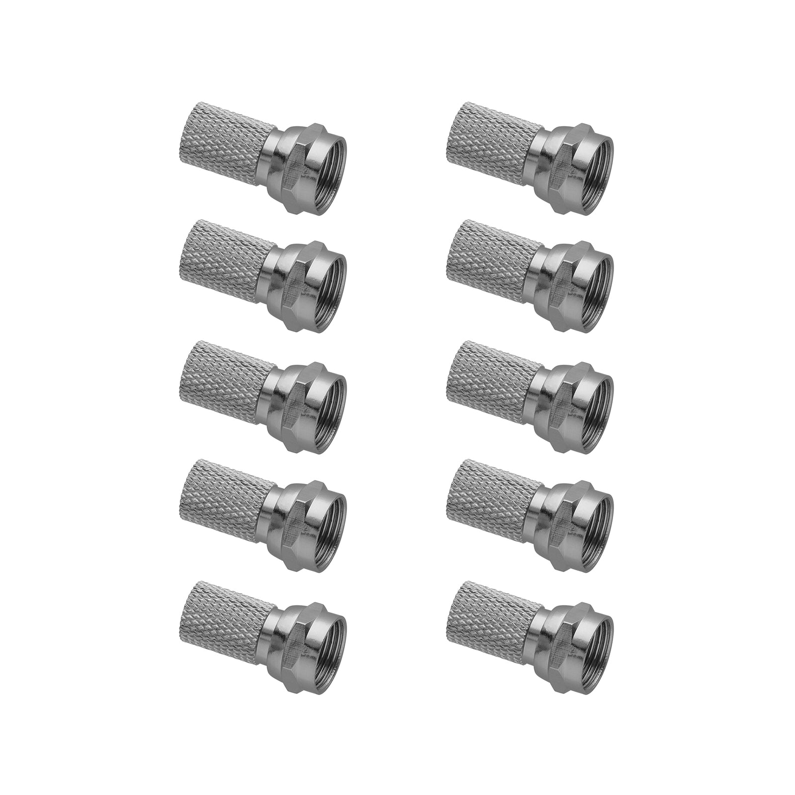 Antsig F59 Twist-On Plug for RG-6 Cable - 10 Pack, Nickel Plated, Indoor/Outdoor