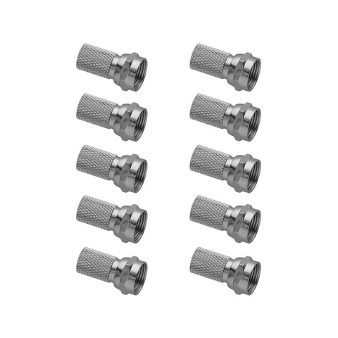 Antsig F59 Twist-On Plug for RG-6 Cable - 10 Pack, Nickel Plated, Indoor/Outdoor