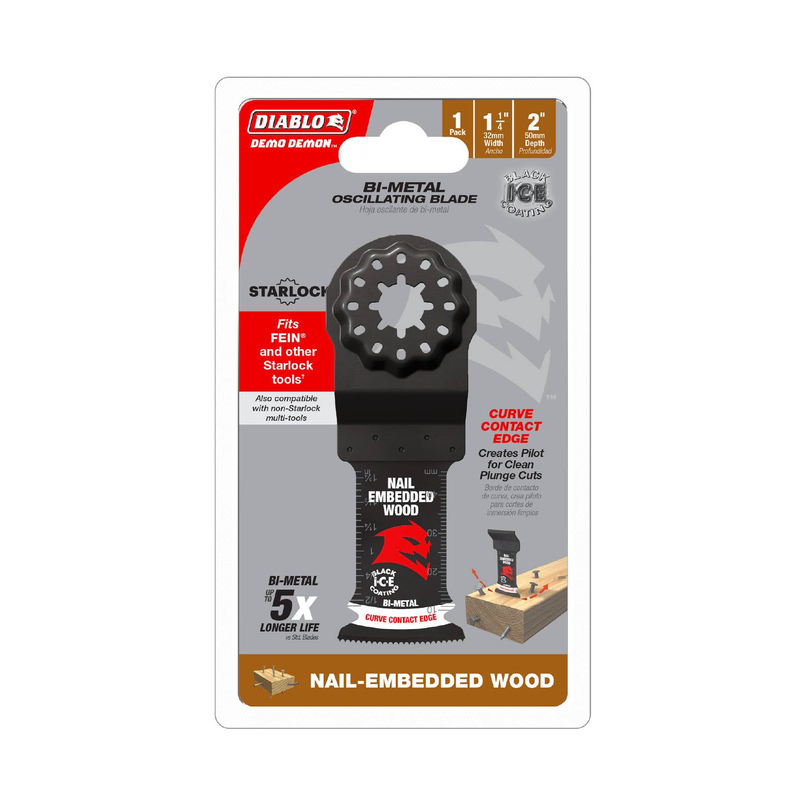 Diablo 32mm Starlock Bi-Metal Multi-Tool Blade - Nail-Embedded Wood
