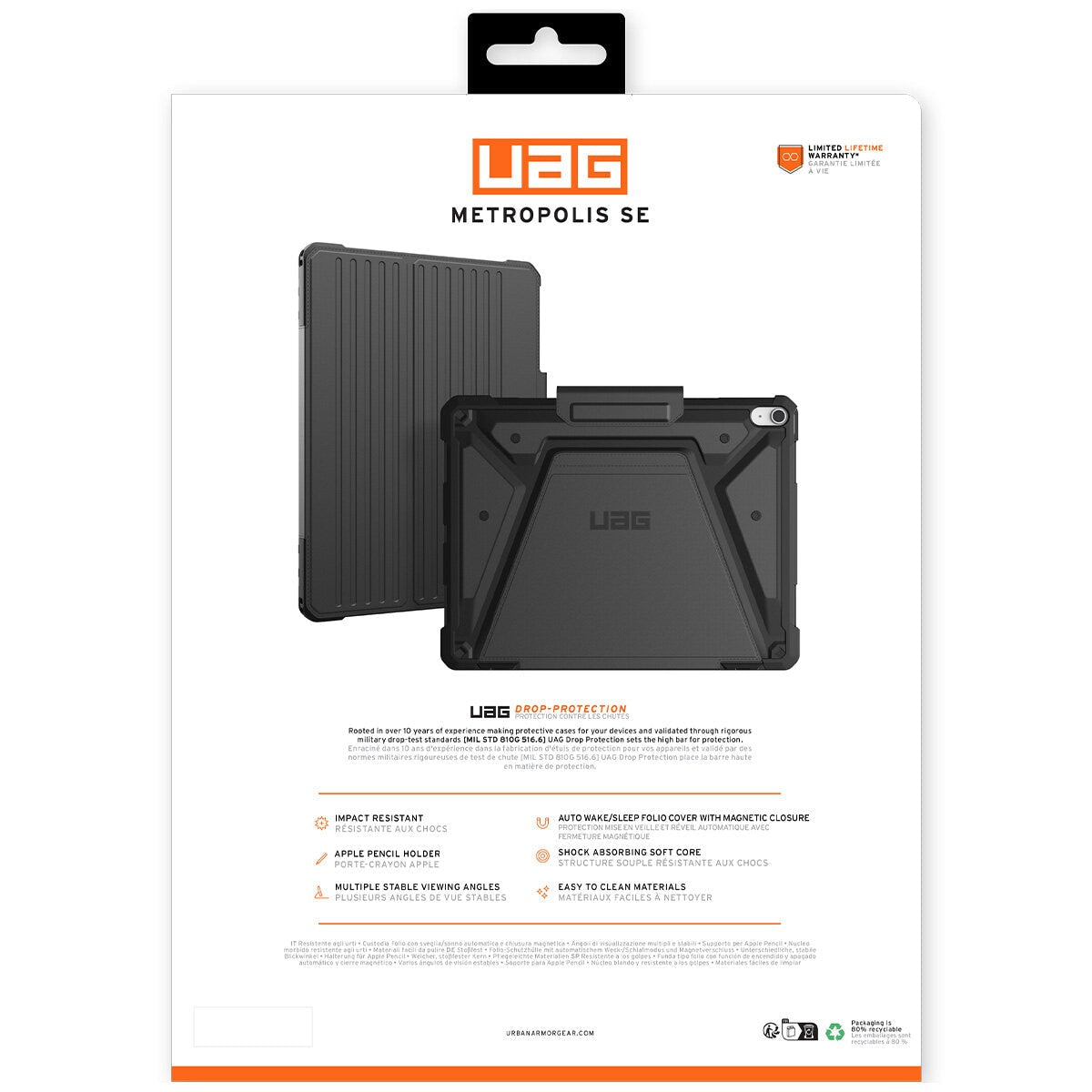 UAG Metropolis SE Apple iPad Air M2 1st Gen Folio Rugged Case Black 124472114040 - SuperSaverAU - view 8