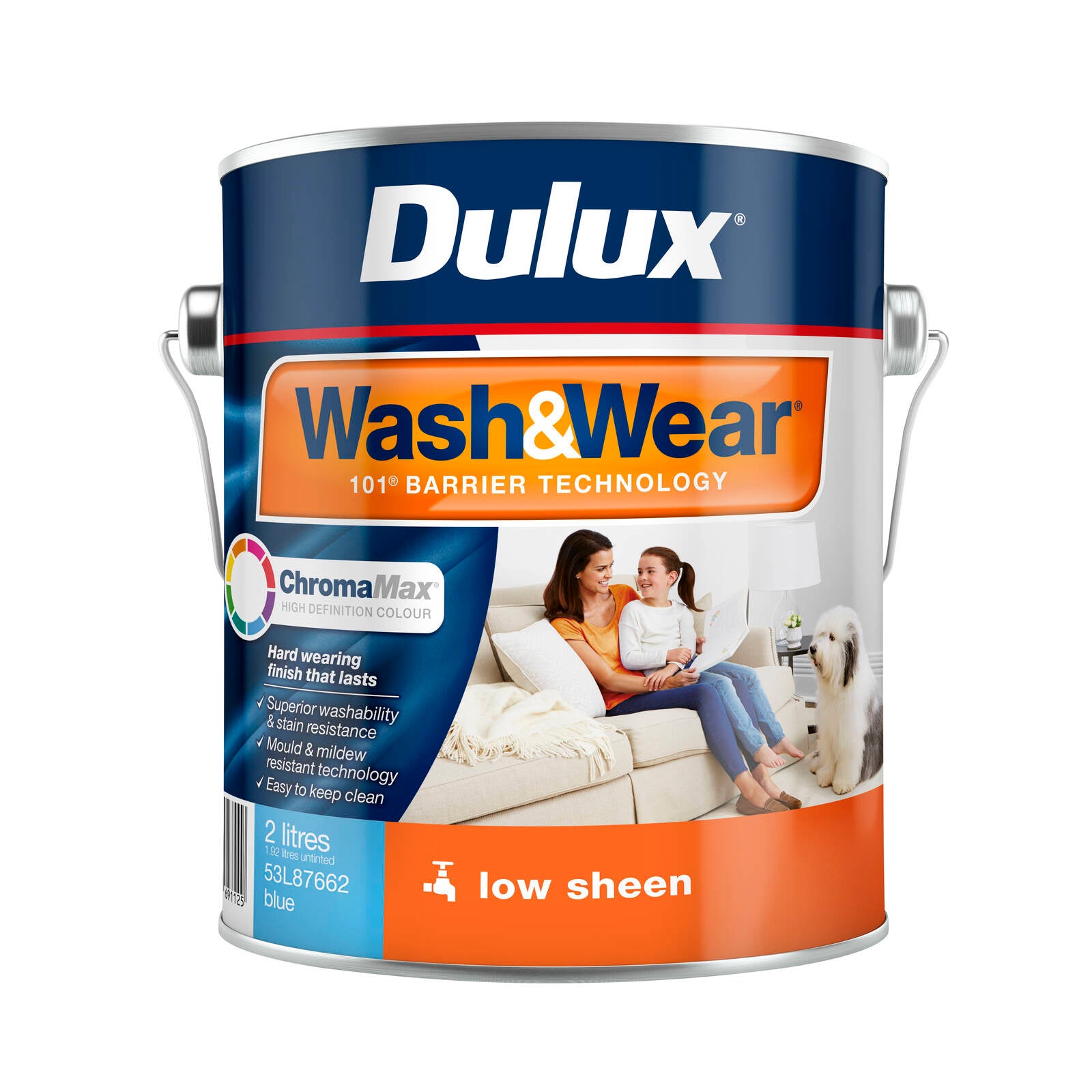 Dulux Wash&Wear 2L Blue Low Sheen Interior Paint, Tintable
