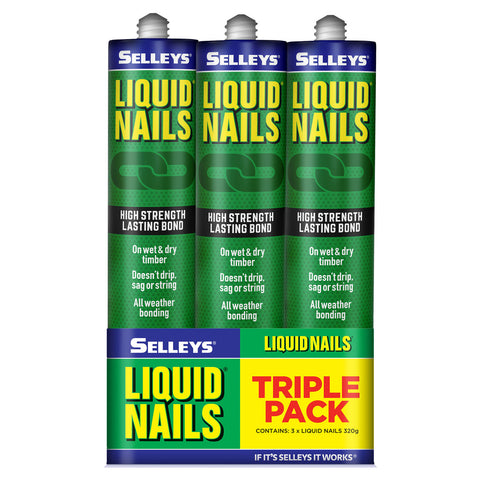 Selleys 320g Liquid Nails Construction Adhesive 3 Pack - Multi-Surface, Less Mess