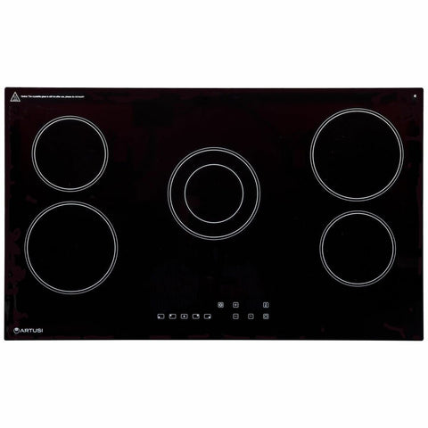 Artusi 90cm Ceramic Cooktop - Black Glass, 5 Heat Zones, Touch Controls, 99-Minute Timer - CACC95