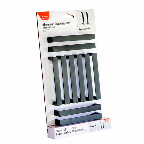 Taskmaster 96mm Matte Black 1/2 Round Steel Cabinet Handle 10 Pack