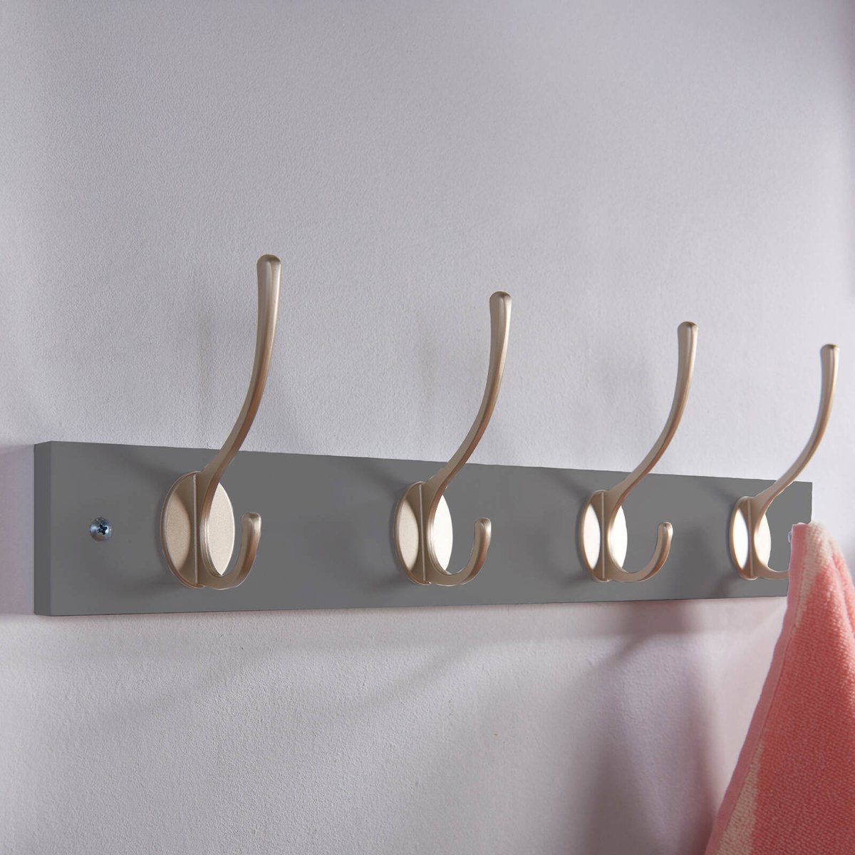 Adoored 4 Double Silver Hook Grey Board Decorative Hook Rack, Timber/Steel