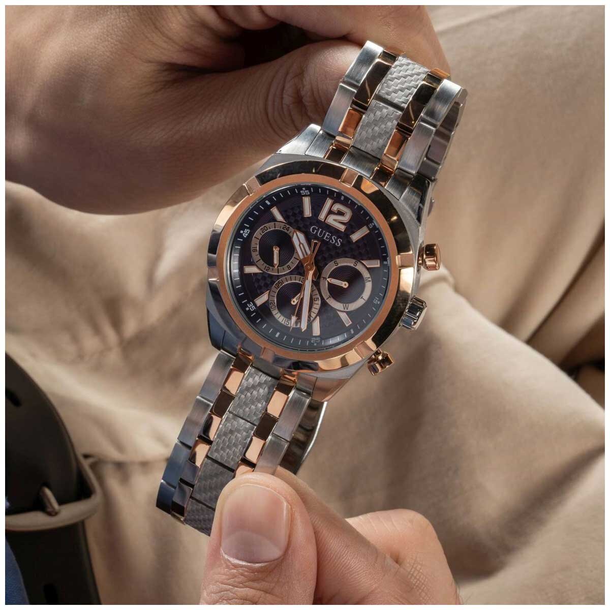 GUESS Resistance Two Tone Men's Watch GW0714G3 Blue & Rose Gold Multifunction Dial 44mm Silver Case - SuperSaverAU - view 8